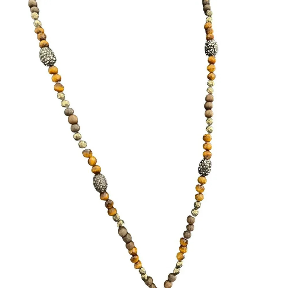 Tiger Eye Pyrite Wood Crystal Horn Pendant Necklace - Picture 3 of 6